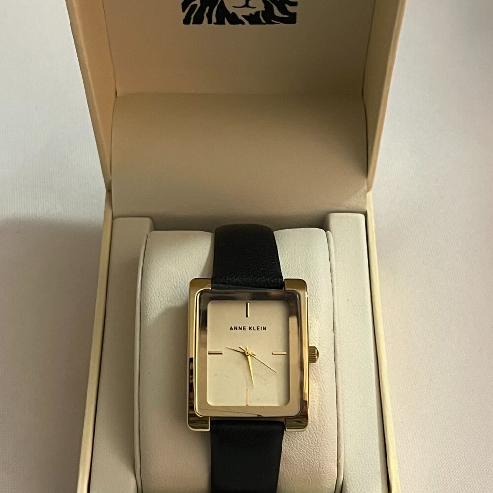 Anne Klein Women's Leather Strap Watch, AK/2706 - Gold/Black